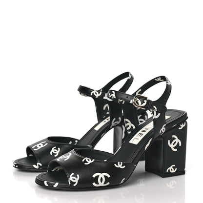 Chanel Printed Lambskin CC Sandals 36 Black White 3 of 8