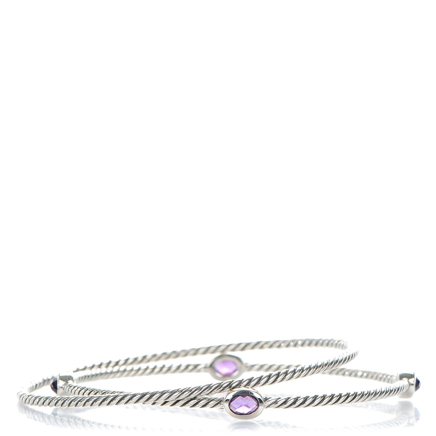 David Yurman Sterling Silver Amethyst Color Classics Cable Bangle Bracelet Set of 2 1 of 5