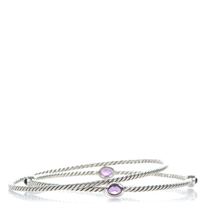 David Yurman Sterling Silver Amethyst Color Classics Cable Bangle Bracelet Set of 2 1 of 5