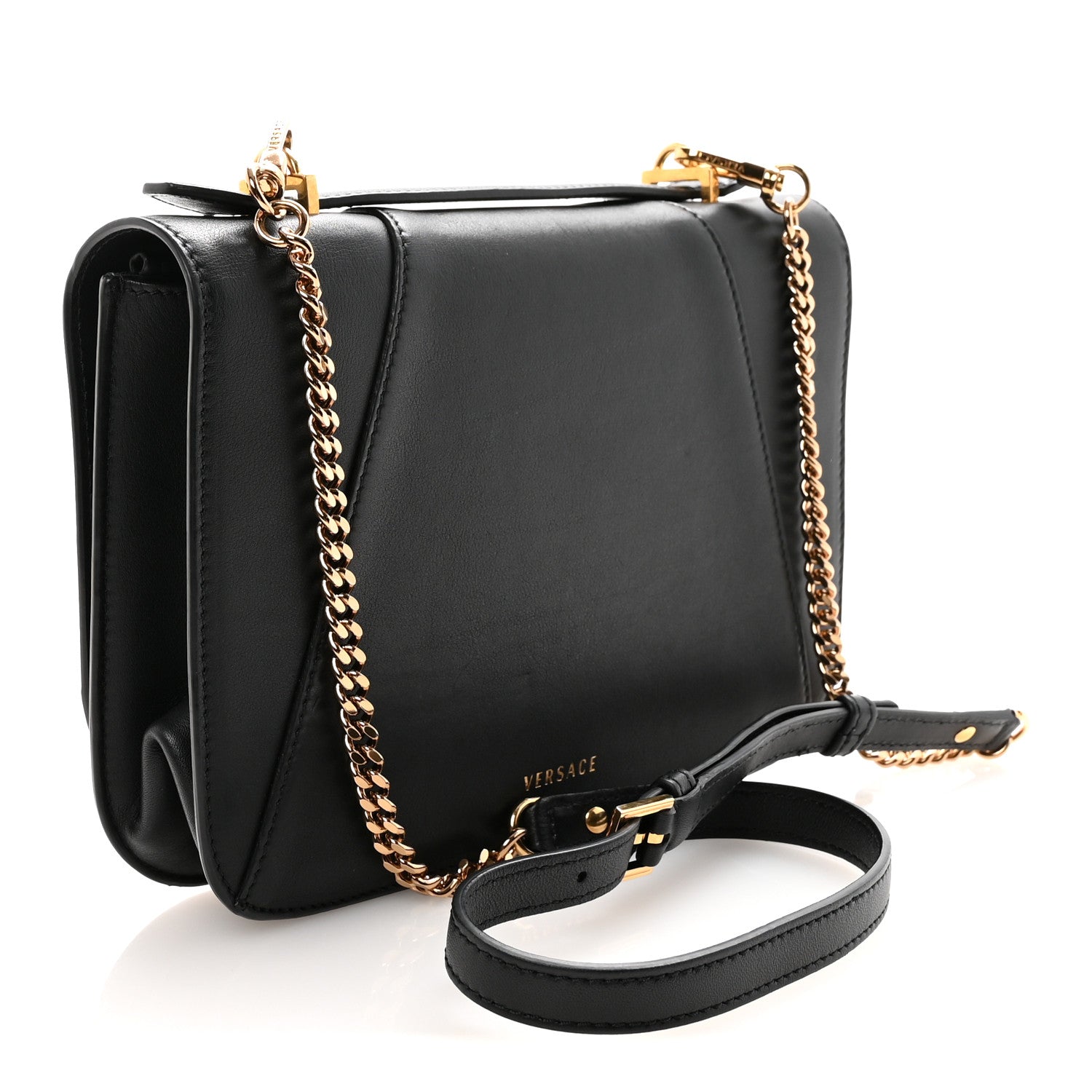 Versace Vitello Barocco Virtus Top Handle Shoulder Bag Black