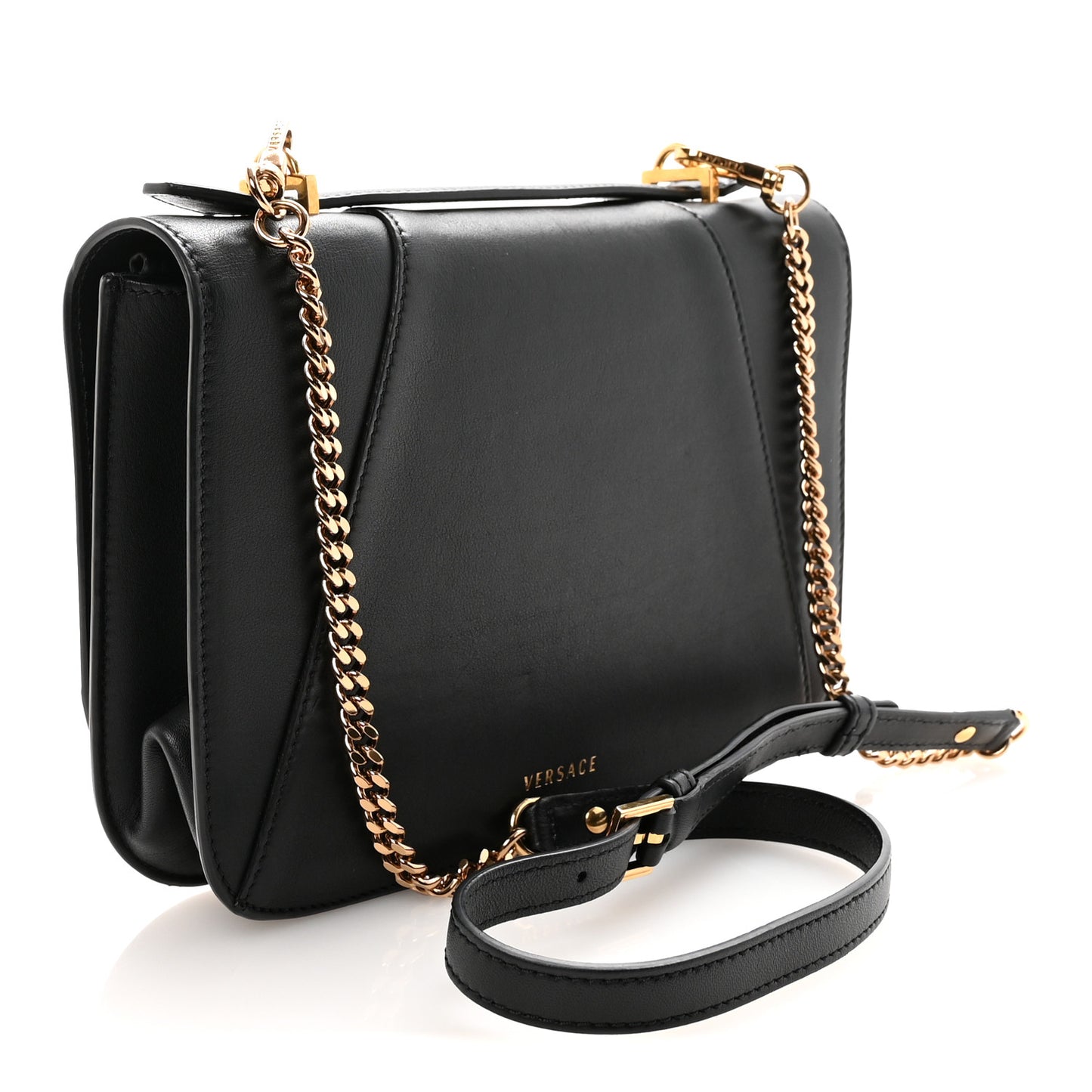 Vitello Barocco Virtus Top Handle Shoulder Bag Black
