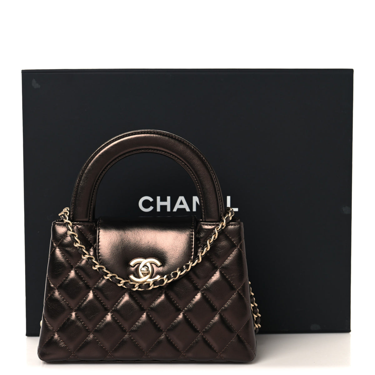Chanel Metallic Aged Calfskin Quilted Nano Kelly Shopper Dark Brown 10 of 10