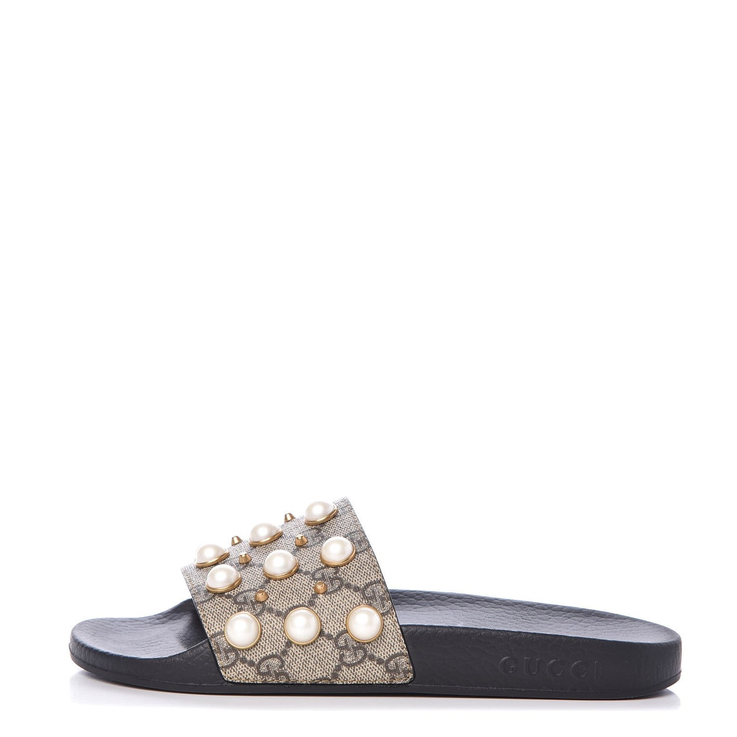 GG Supreme Monogram Pearls Slide Sandals 37 Beige