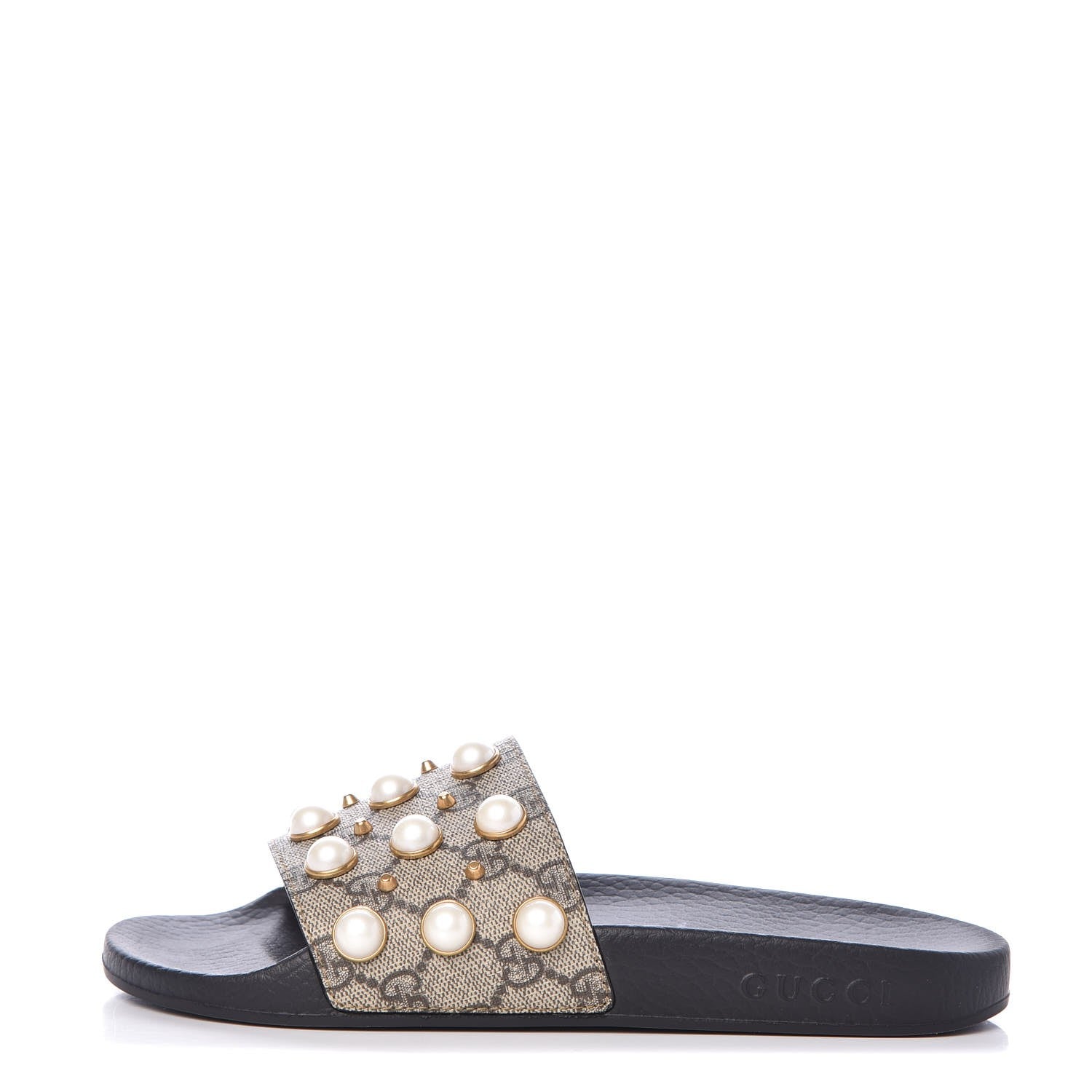 Gucci GG Supreme Monogram Pearls Slide Sandals 37 Beige 1 of 8