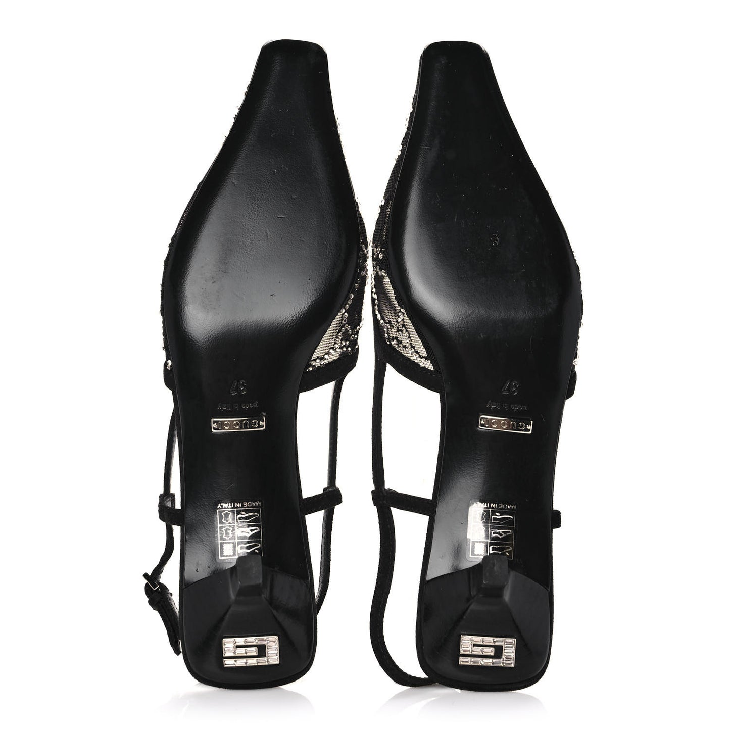 Tela Retino Kid Scamosciato Crystal GG Monogram Square G 35mm Slingback Pumps 37 Black