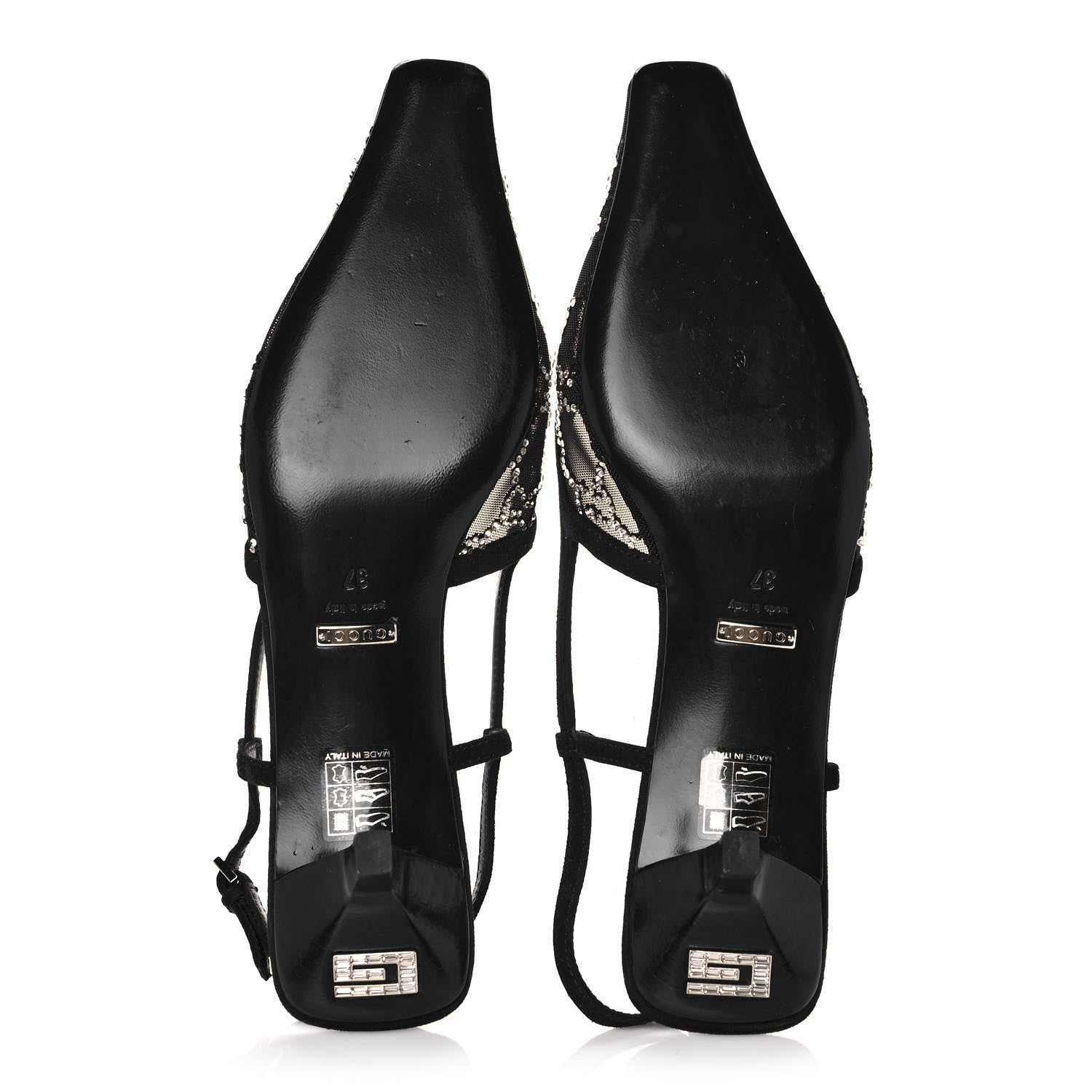 Gucci Tela Retino Kid Scamosciato Crystal GG Monogram Square G 35mm Slingback Pumps 37 Black 5 of 9