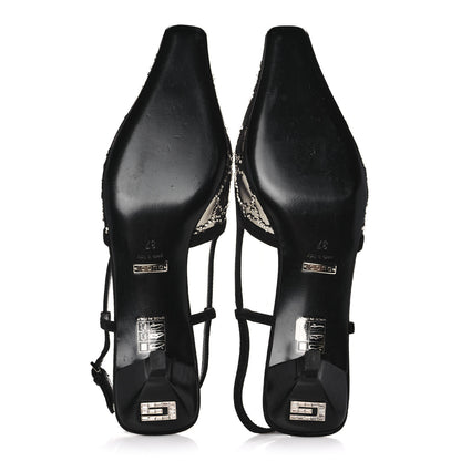 Gucci Tela Retino Kid Scamosciato Crystal GG Monogram Square G 35mm Slingback Pumps 37 Black 5 of 9