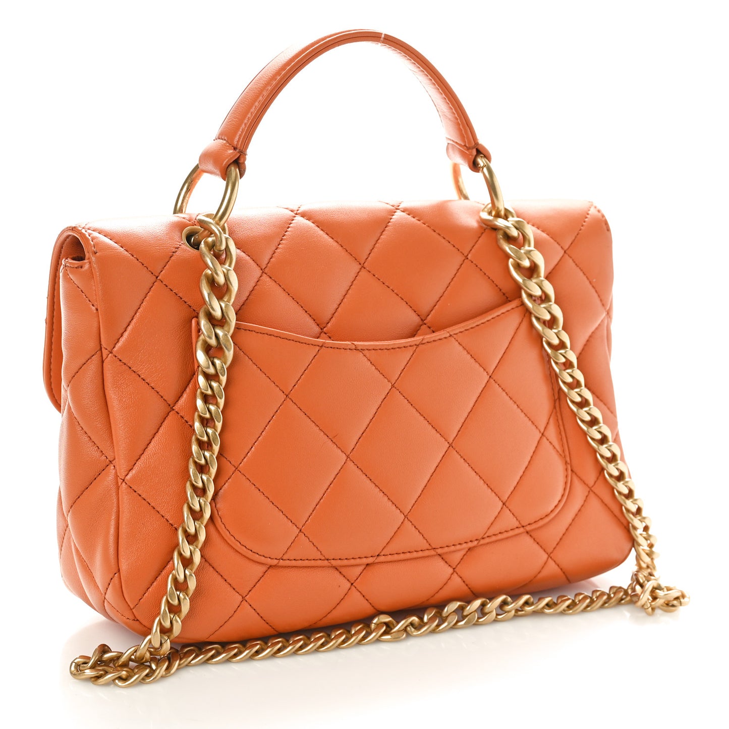 Calfskin Quilted Top Handle Flap Orange