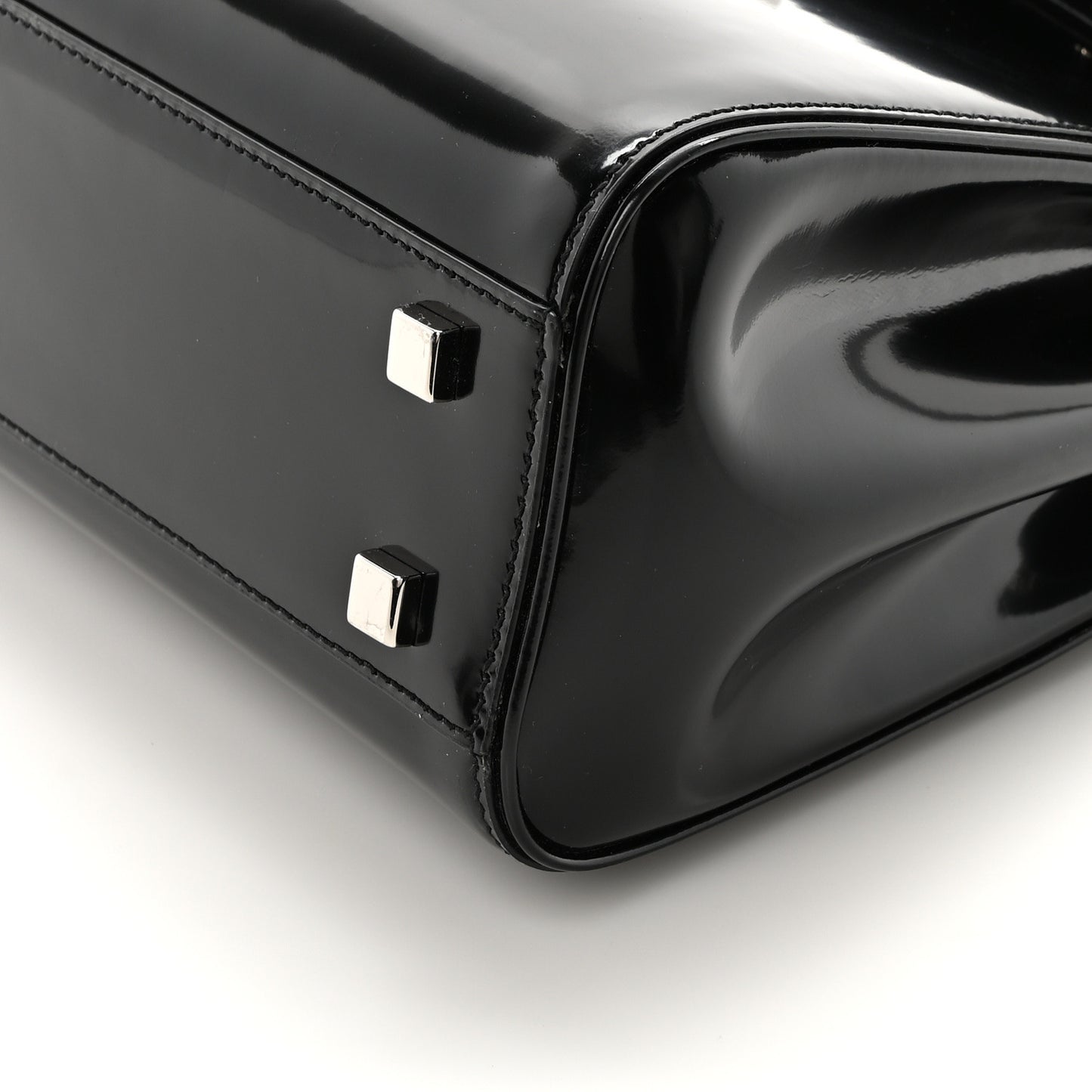 Shiny Calfskin Le Fermoir Top Handle Bag Small Black