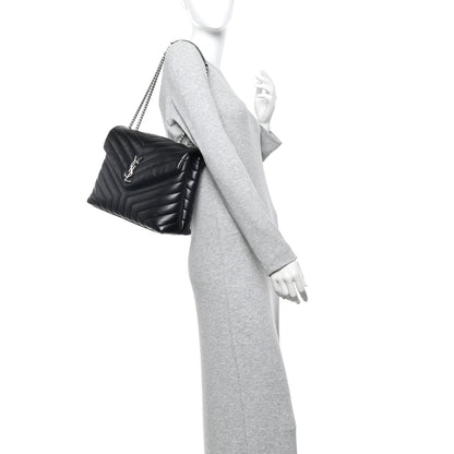 Saint Laurent Calfskin Y Quilted Monogram Medium Loulou Chain Satchel Black 2 of 11