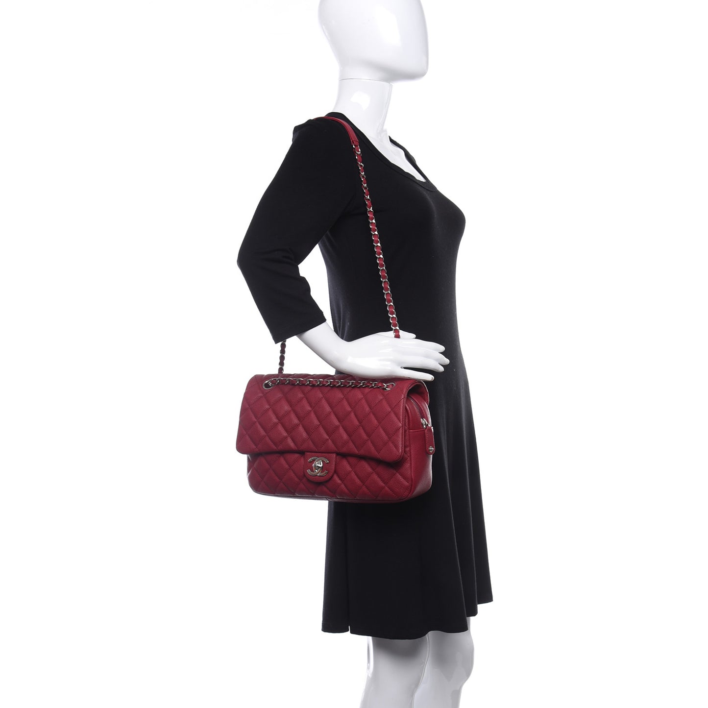 Caviar Quilted Jumbo Easy Flap Red