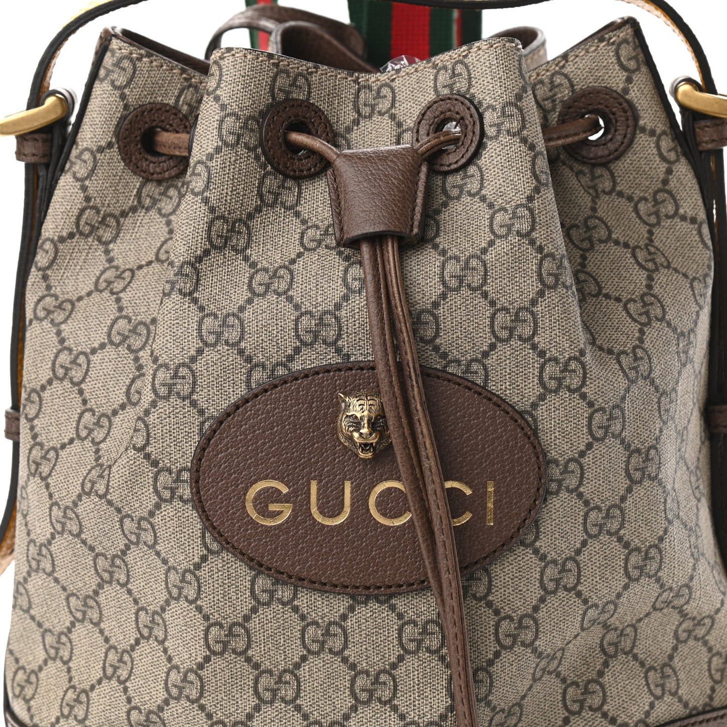 GG Supreme Monogram Neo Vintage Drawstring Bucket Backpack Beige New Acero Crop