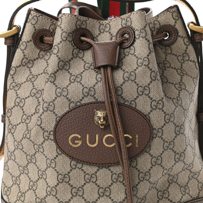 Gucci GG Supreme Monogram Neo Vintage Drawstring Bucket Backpack Beige New Acero Crop 8 of 12