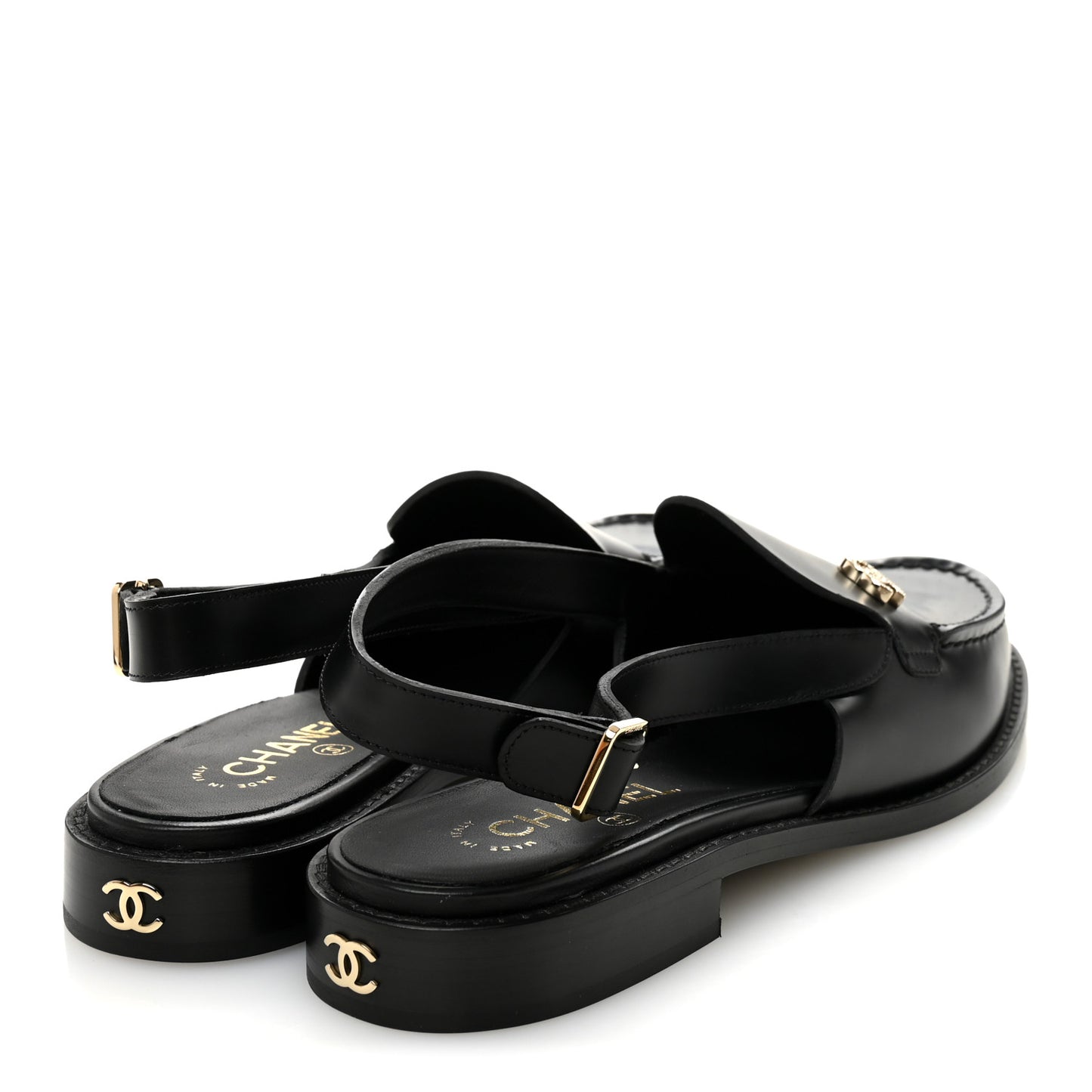 Calfskin Crystal Slingback Loafers 39 Black