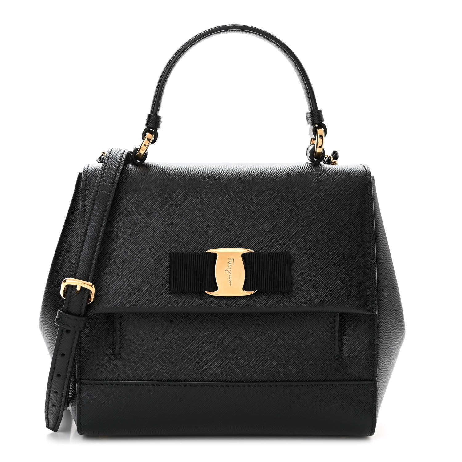 Salvatore Ferragamo Saffiano Carrie Shoulder Bag Black 1 of 13