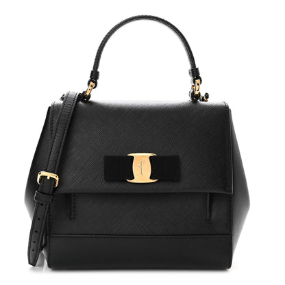 Salvatore Ferragamo Saffiano Carrie Shoulder Bag Black 1 of 13