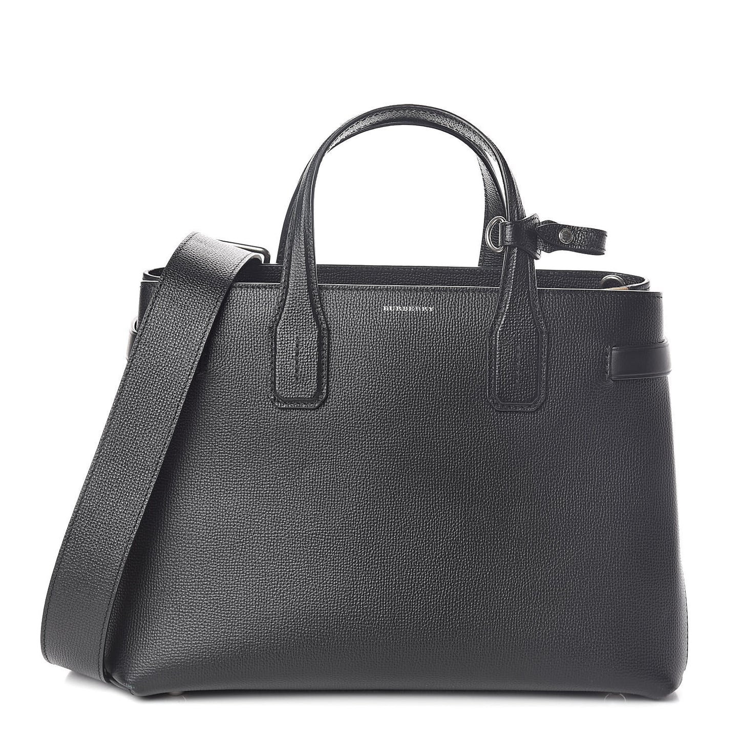 Grainy Calfskin Vintage Check Medium Banner Tote Black