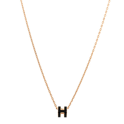 Hermes Lacquered Gold Mini Pop H Pendant Necklace Black 1 of 6