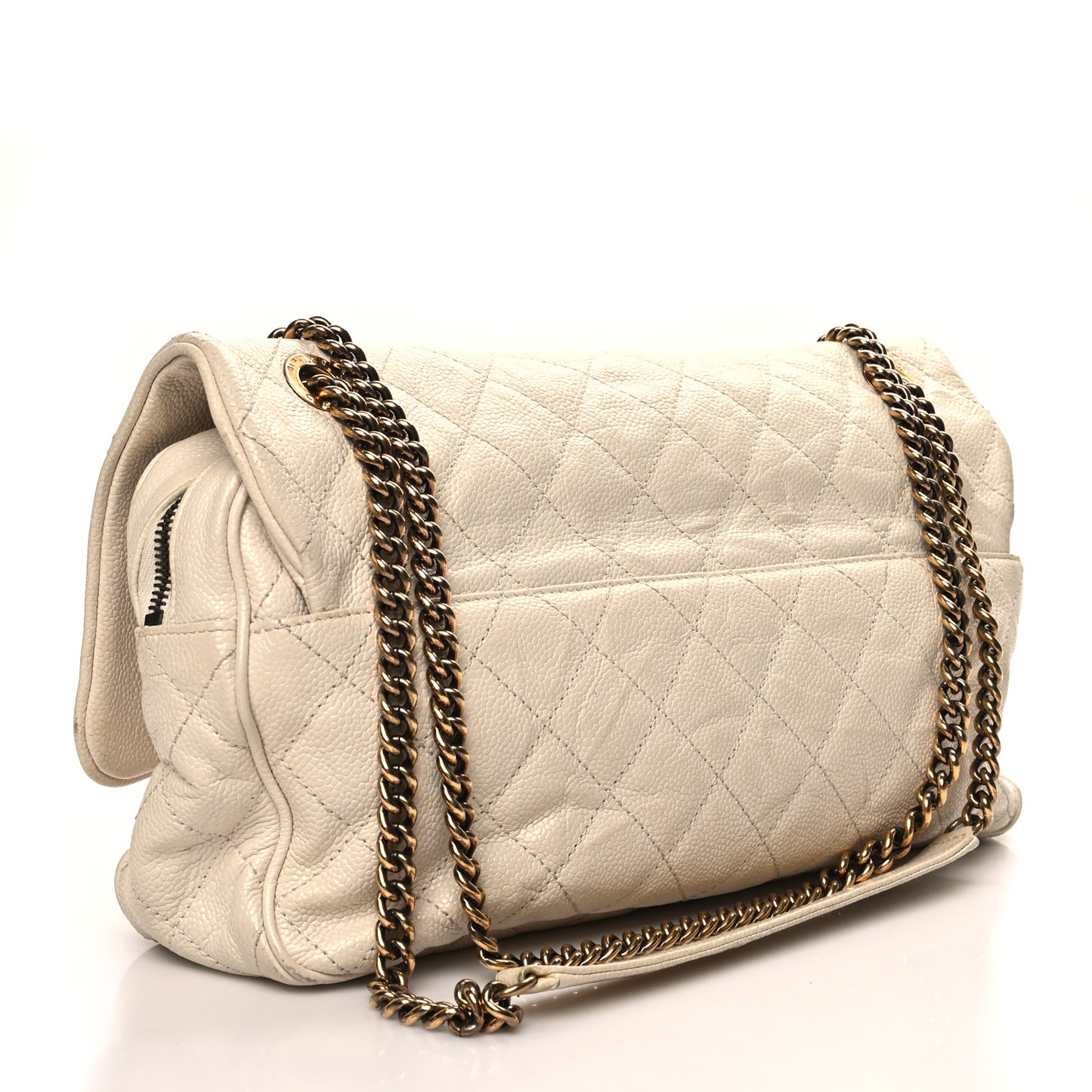 Crumpled Grained Calfskin Quilted Large Shiva Flap Dark White