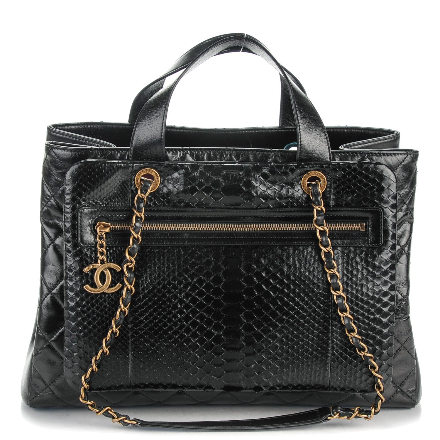 Chanel Python Glazed Calfskin Quilted Urban Mix Tote Black 1 of 7