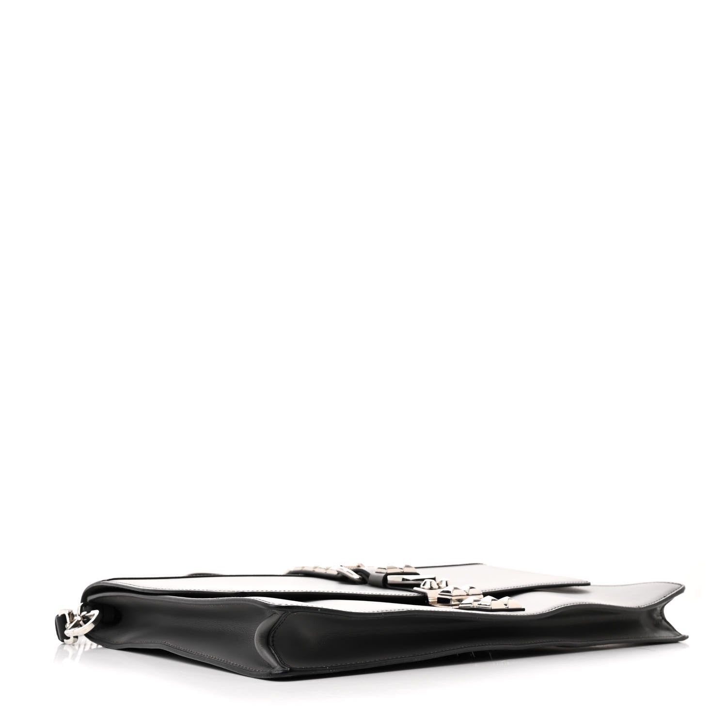 Prada Saffiano City Calfskin Studded Large Elektra Shoulder Bag Mercurio Black 4 of 14