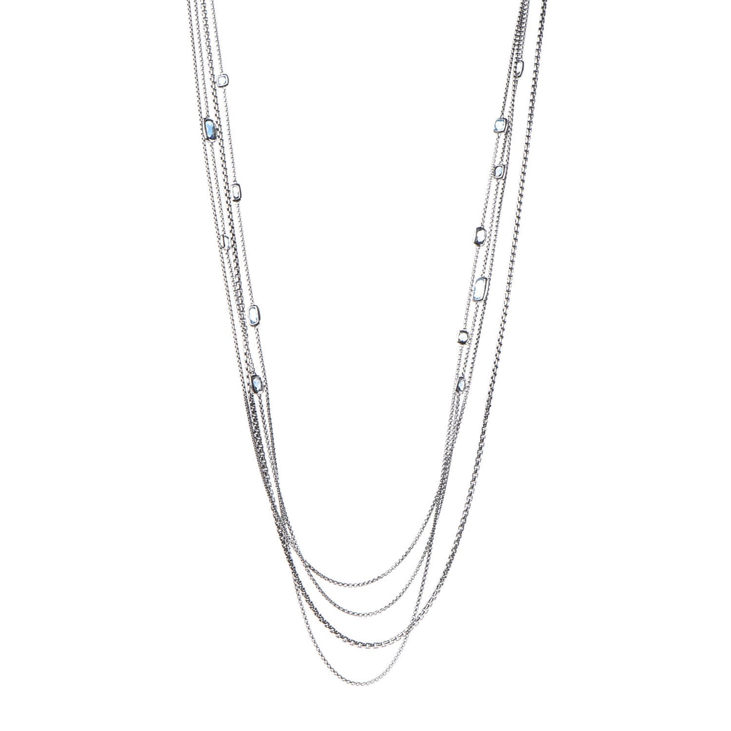 Sterling Silver Diamond Blue Topaz Confetti Station Necklace