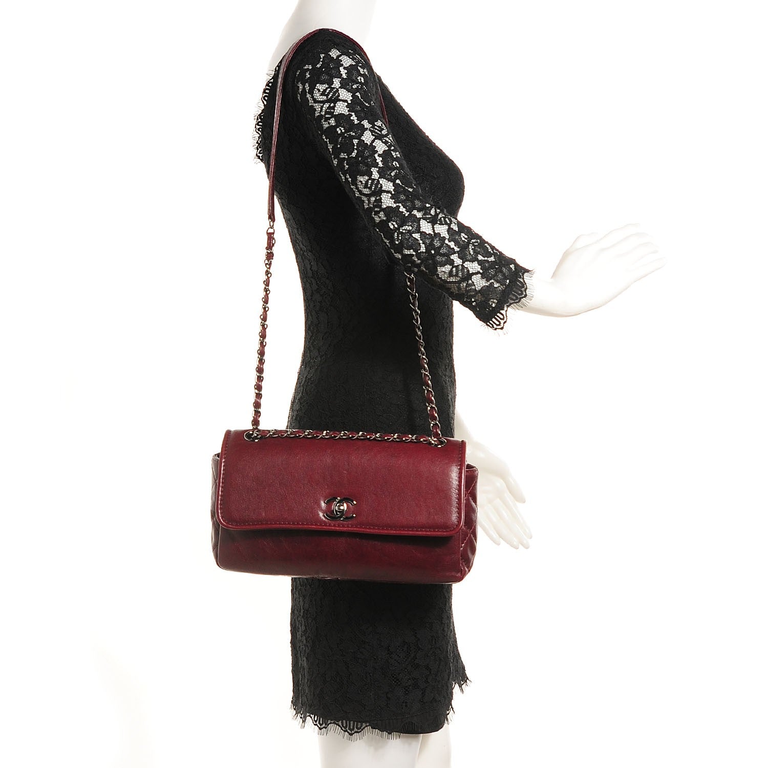 Chanel Calfskin Medium Flap Bag Dark Red 2 of 7