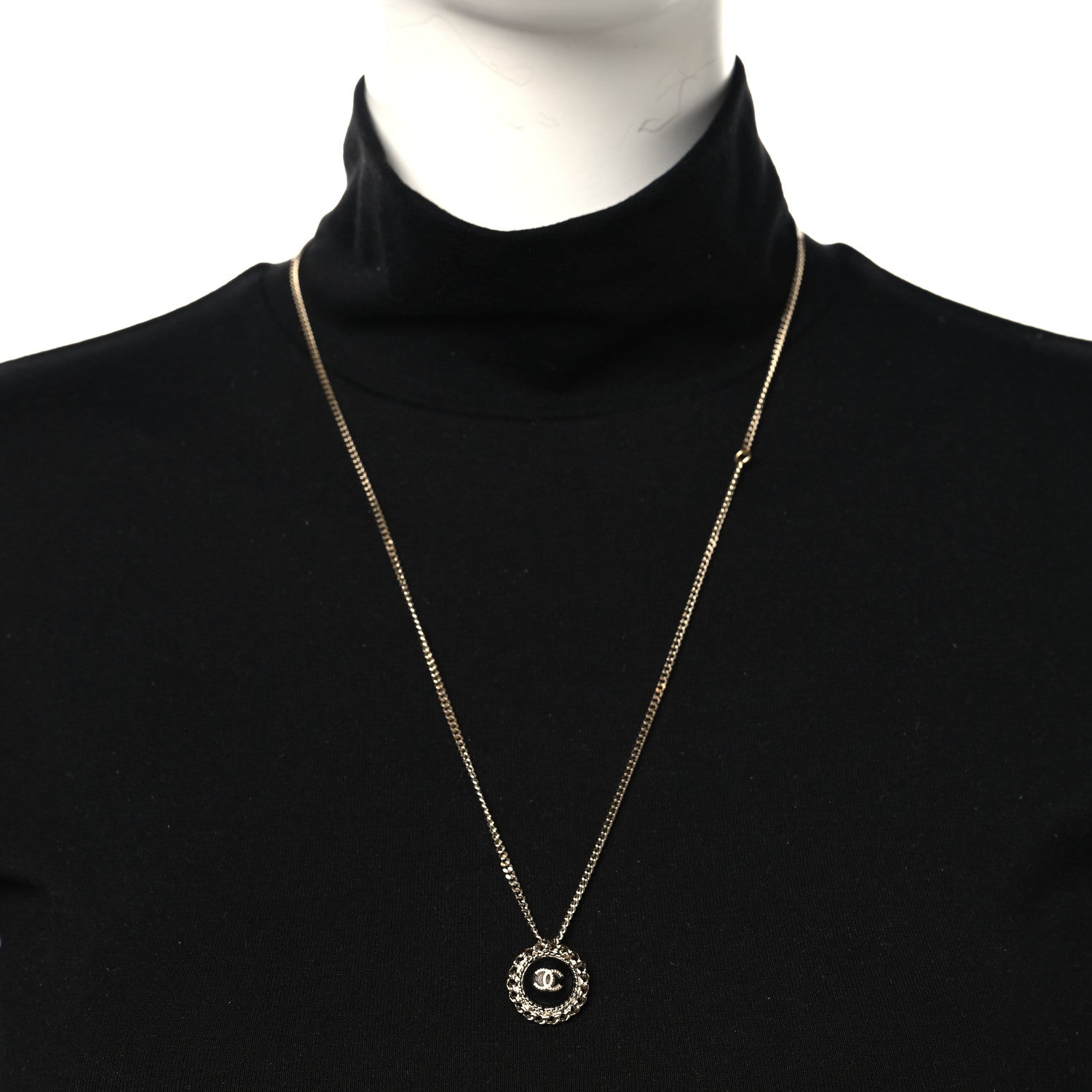 Chanel Metal Lambskin CC Pendant Necklace Gold Black 1838431