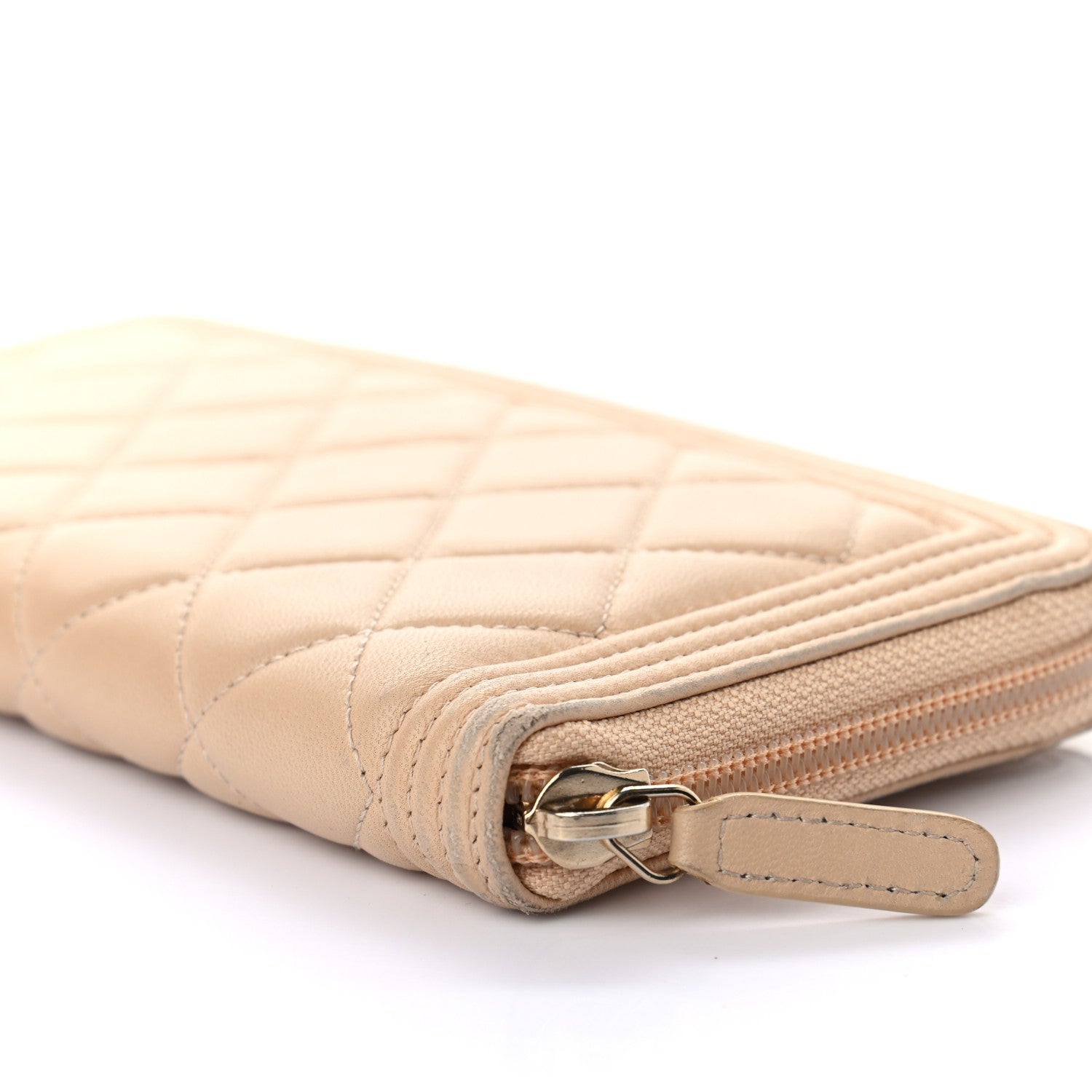Chanel Lambskin Quilted Boy Zip Around Wallet Beige 9 of 11
