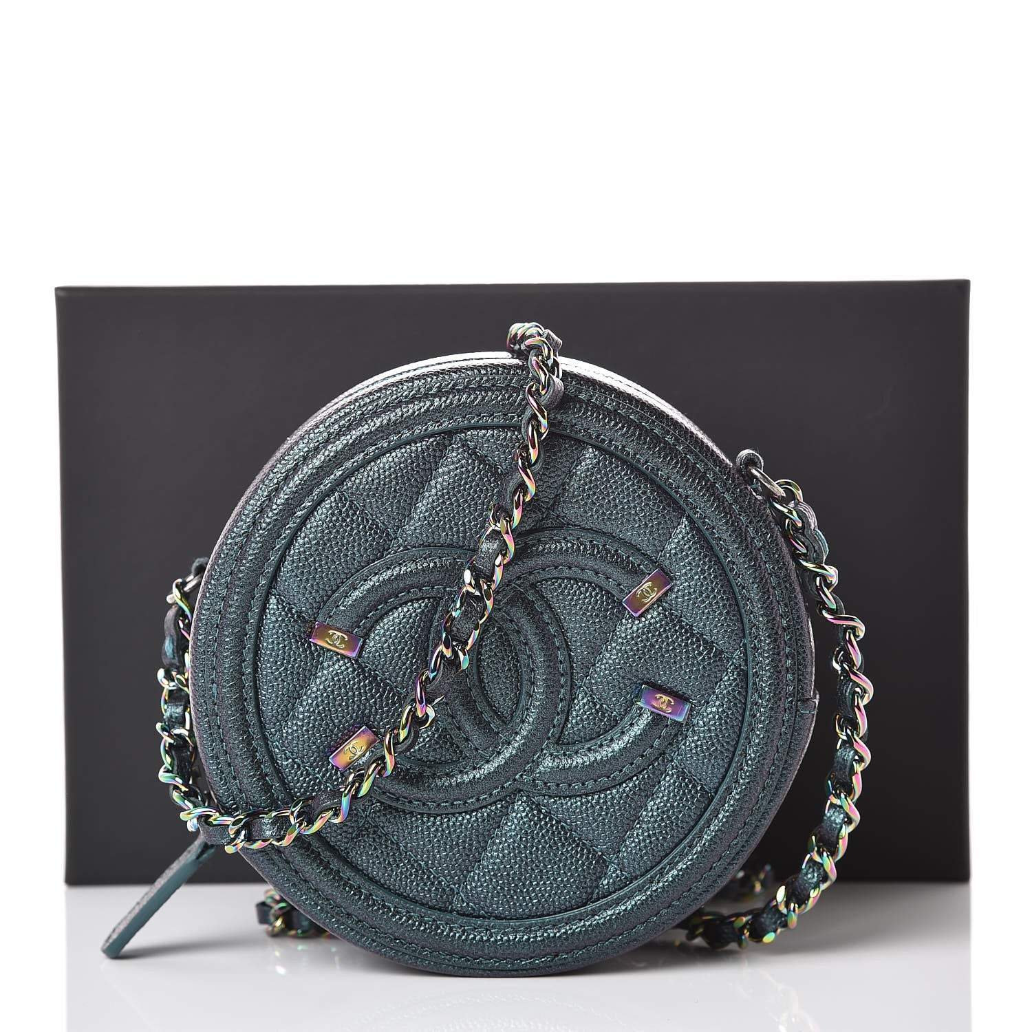 Chanel Iridescent Caviar Quilted Round Filigree Crossbody Dark Turquoise 8 of 8