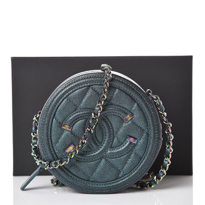Chanel Iridescent Caviar Quilted Round Filigree Crossbody Dark Turquoise 8 of 8