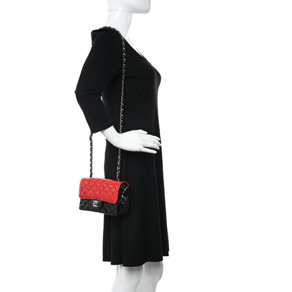 Chanel Patent Calfskin Quilted Bi-Color Mini Rectangular Flap Red Black 2 of 10