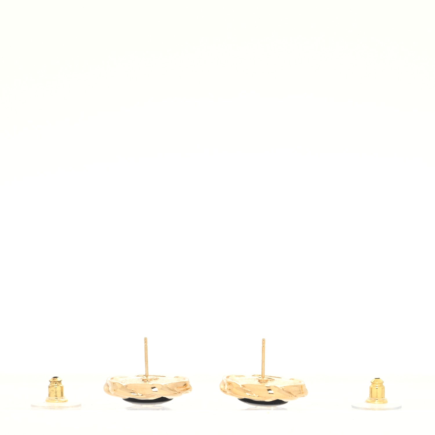 Chanel Resin CC Round Earrings Gold Black 3 of 4