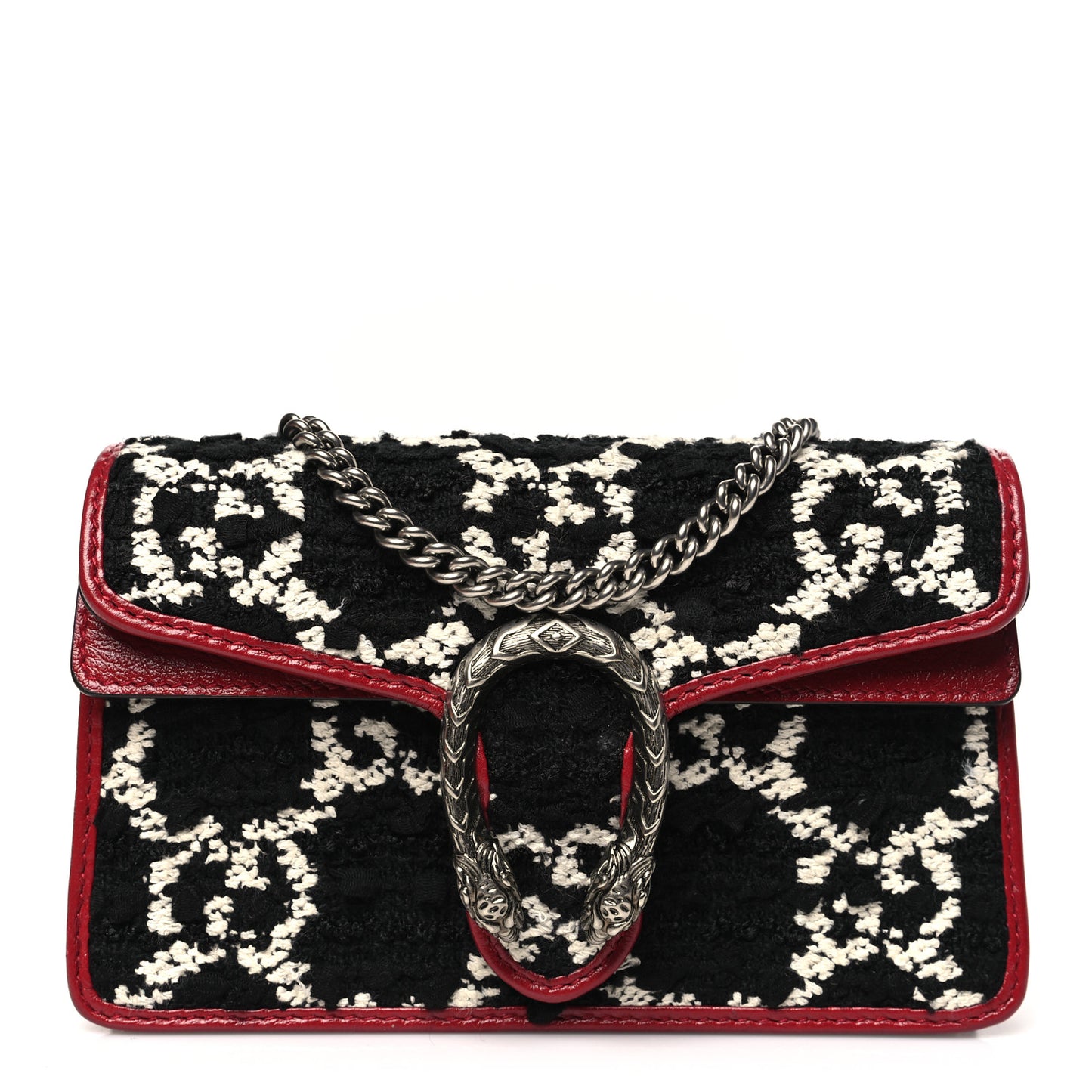 Tweed GG Monogram Super Mini Dionysus Shoulder Bag Black White Romantic Cherry