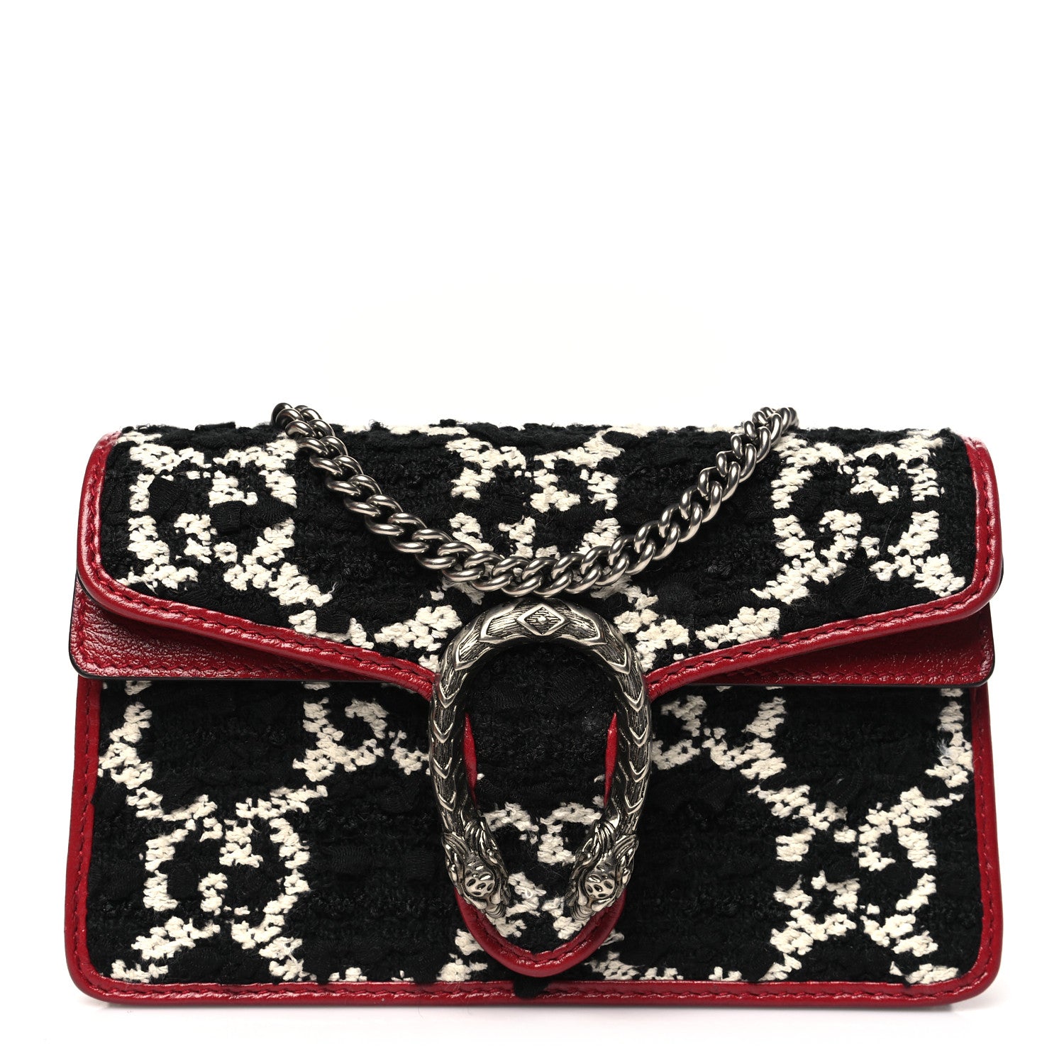 Gucci Tweed GG Monogram Super Mini Dionysus Shoulder Bag Black White Romantic Cherry 1 of 10