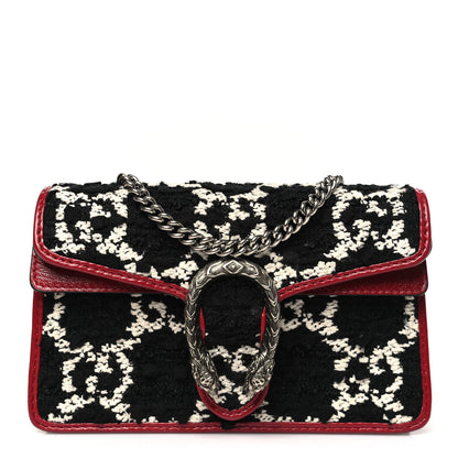 Gucci Tweed GG Monogram Super Mini Dionysus Shoulder Bag Black White Romantic Cherry 1 of 10