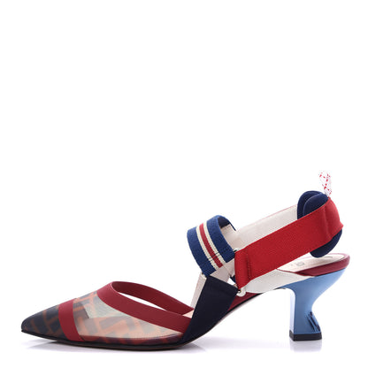 Fendi Technical Mesh FF Colibri 55mm Slingback Pumps 38 Tobacco Moro Zaffiro Ciliegia Rosso 1 of 10