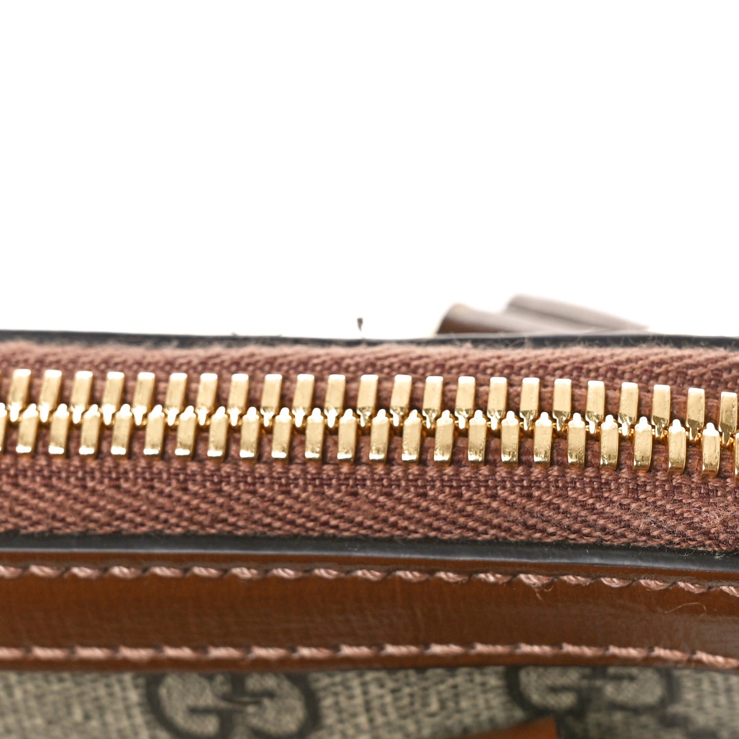 GG Supreme Monogram Azalea Calfskin Mini Horsebit 1955 Top Handle Bag Beige Ebony Brown Sugar