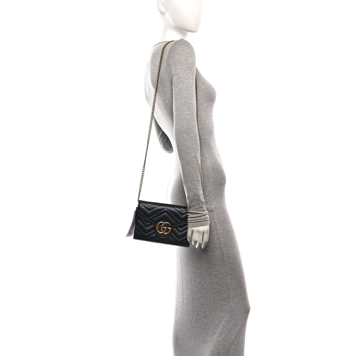 Calfskin Matelasse GG Marmont Chain Wallet Black