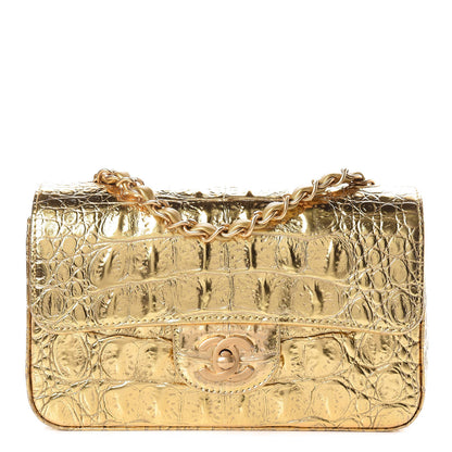 Chanel Metallic Calfskin Crocodile Embossed Cocodile Rectangular Mini Flap Gold 1 of 10
