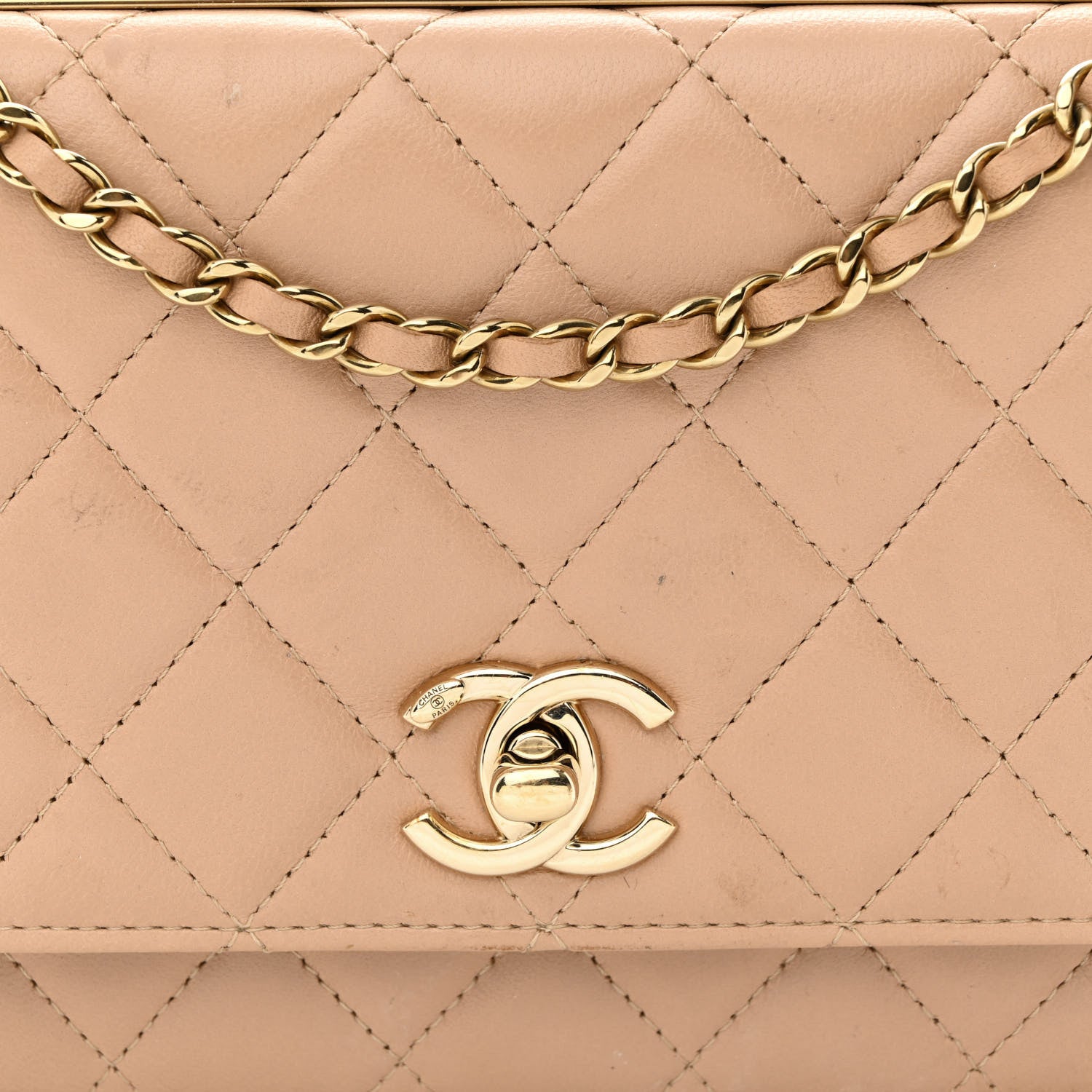 Chanel Lambskin Quilted Trendy CC Wallet On Chain WOC Beige 10 of 20