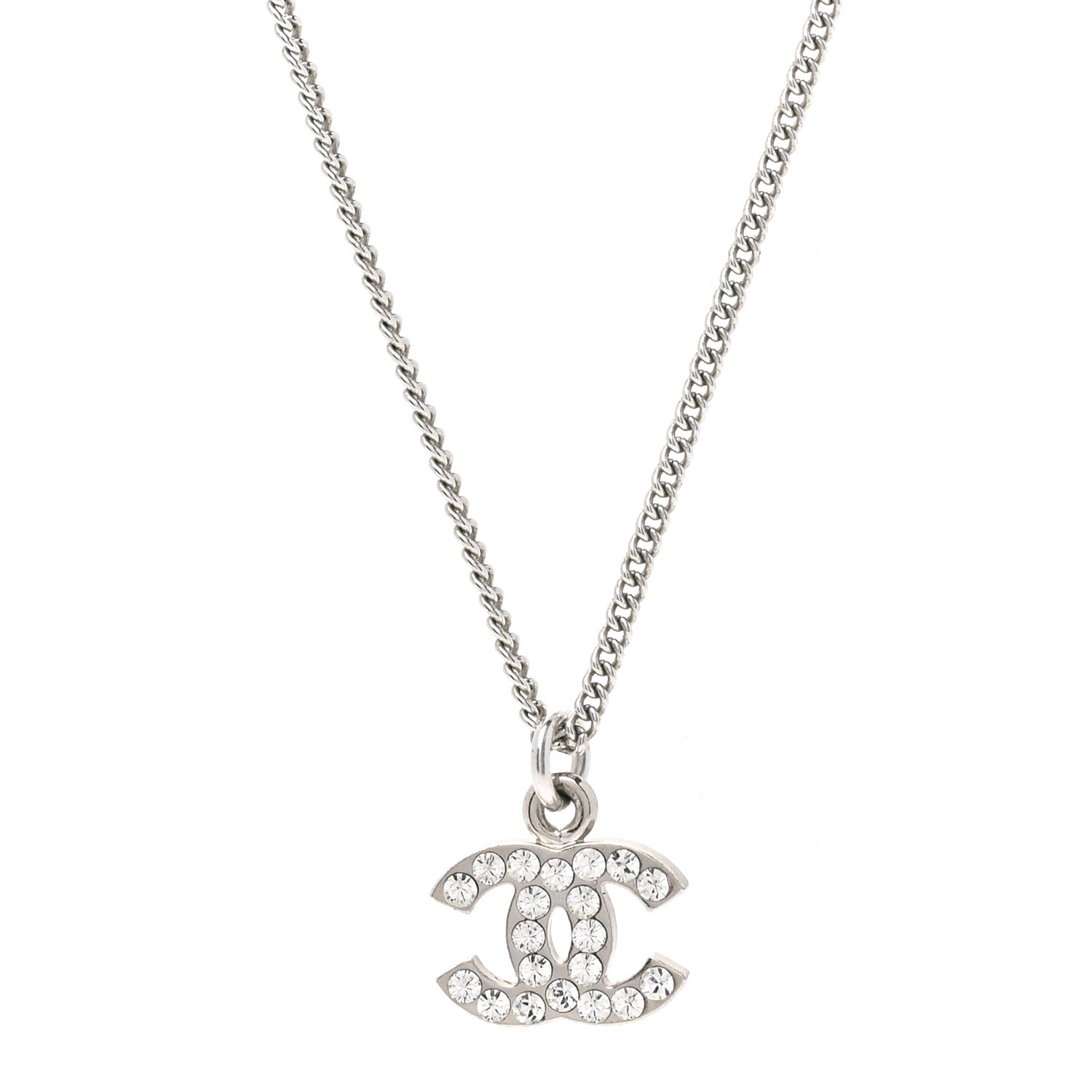 Chanel Crystal CC Pendant Necklace Silver 4 of 5