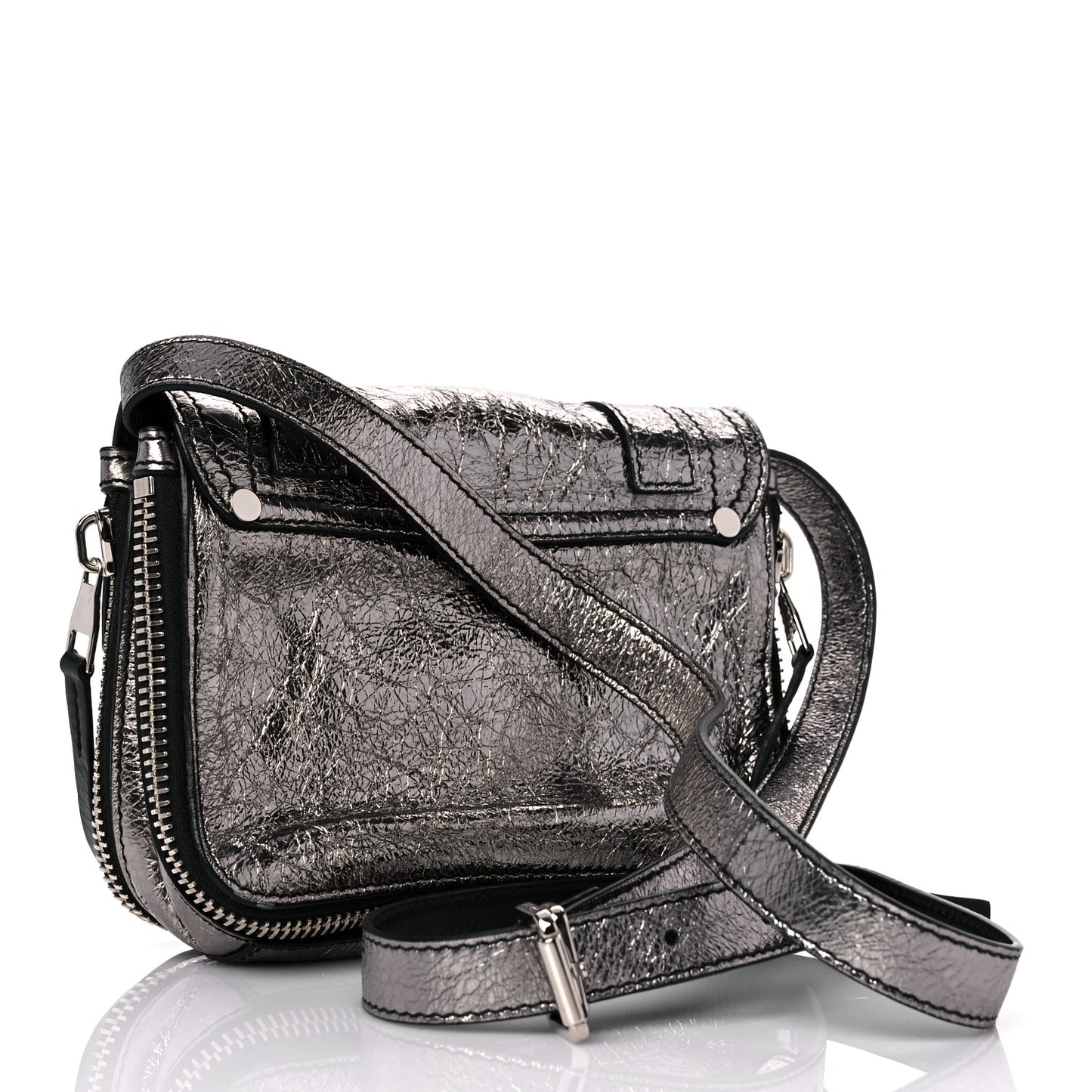 Metallic Paper Lambskin PS1 Mini Pouch Messenger Dark Silver