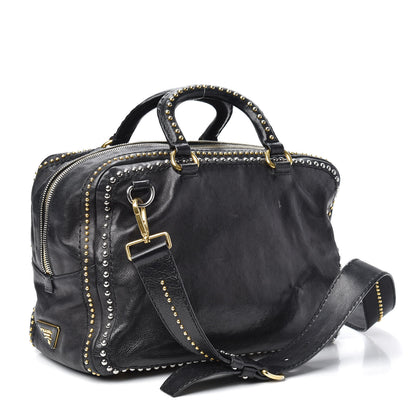 Prada Glace Calfskin Studded Tote Black 3 of 9