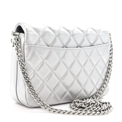 Chanel Metallic Lambskin Quilted Mini Maxi CC Flap Argent 3 of 11