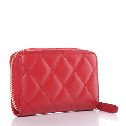 Chanel Lambskin Quilted Zip Around Coin Purse Wallet Dark Pink 3 of 7