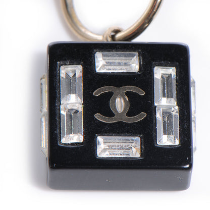 Chanel Resin Baguette Crystal Geometric Square CC Earrings Black 5 of 5