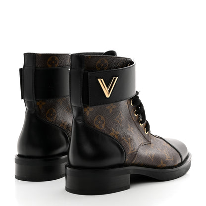 Louis Vuitton Calfskin Monogram Wonderland Flat Ranger Boots 38 Black 4 of 8
