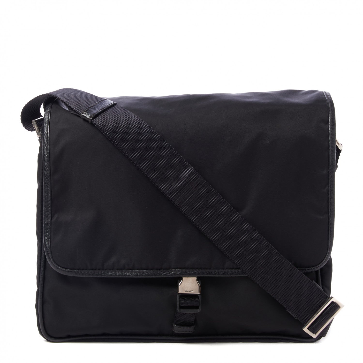 Prada Tessuto Nylon Saffiano Logo Messenger Bag Black 1 of 9