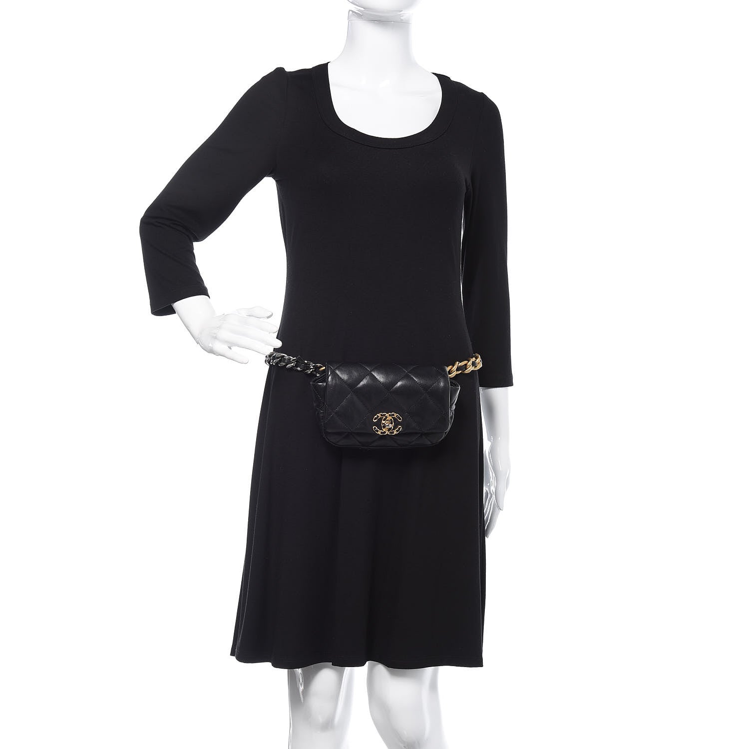 Chanel Lambskin Quilted Chanel 19 Waist Bag Black 2 of 12